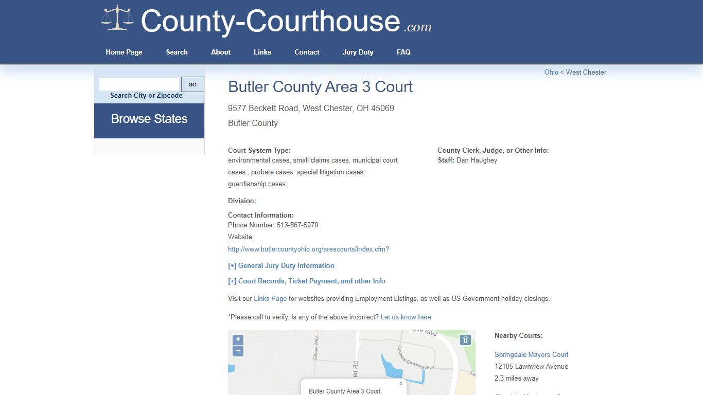 Butler County Area 3 Court in West Chester, OH - Court Information
