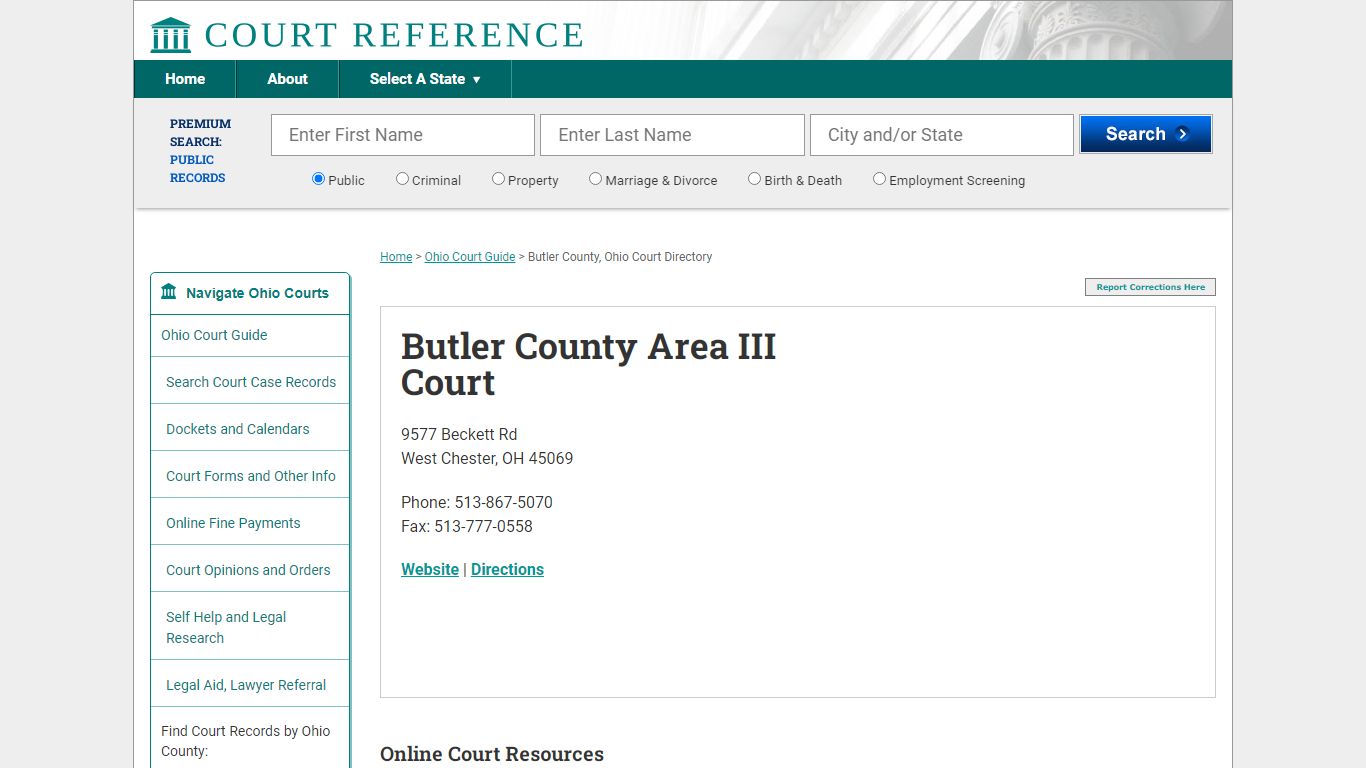 Butler County Area III Court - CourtReference.com